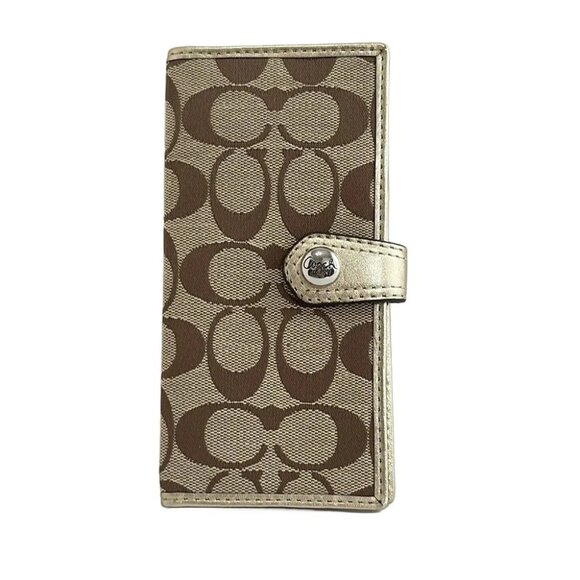 Auth COACH Signature - Khaki Gold Jacquard Leather Bill Holder - Picture 1 of 5